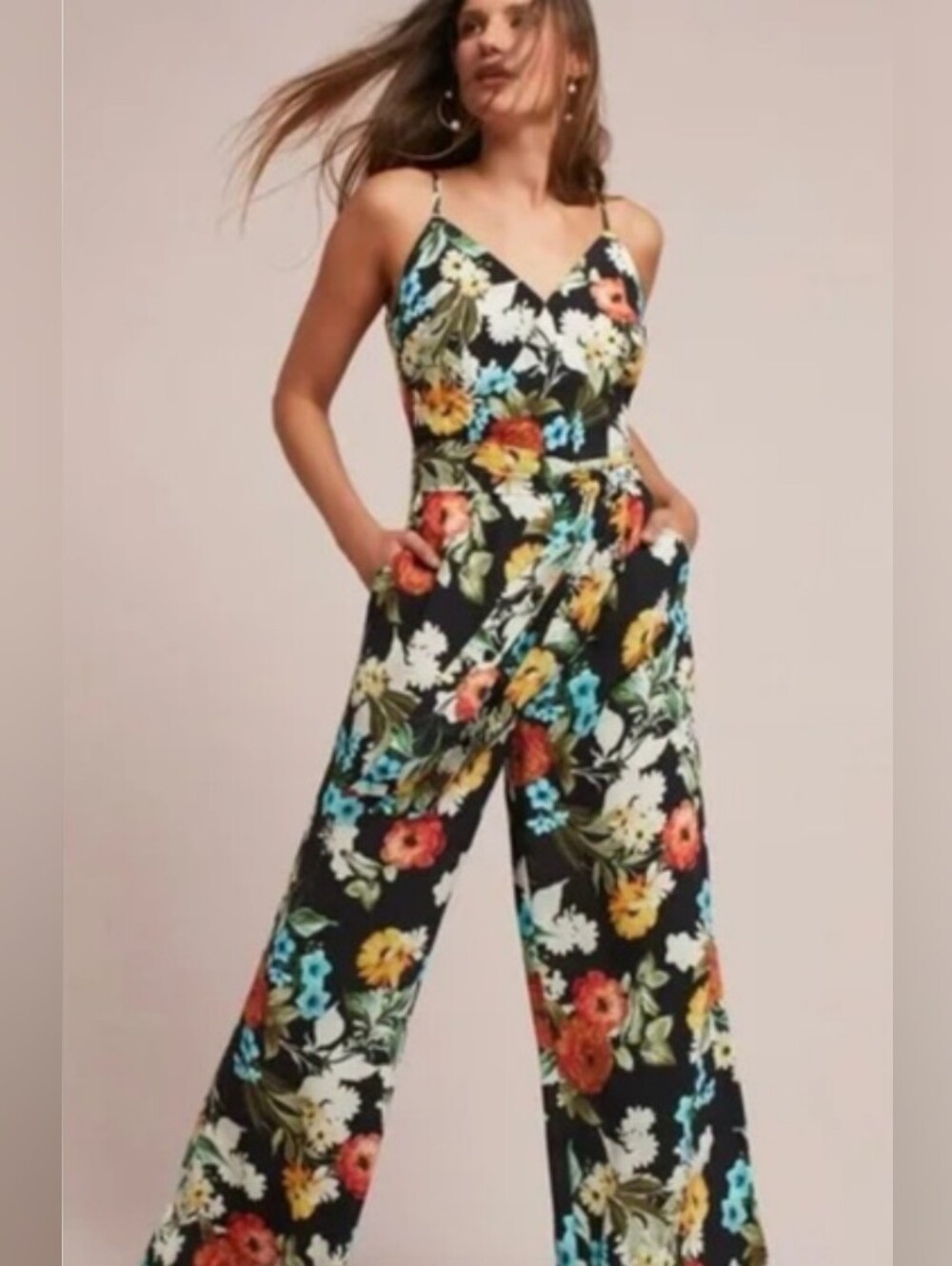 🌼B2G1🌼 Yumi Kim Anthropologie Deep Navy Floral Wide-Leg Jumpsuit
